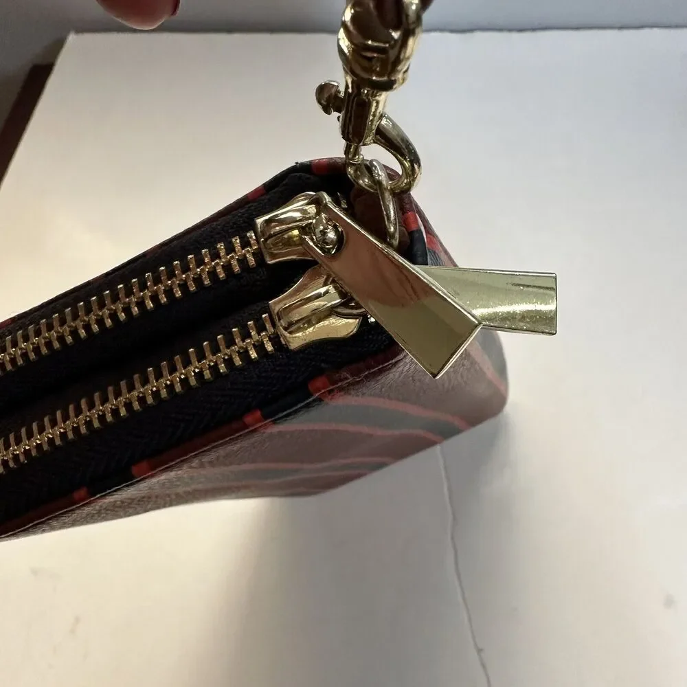 Target Wristlet Wallet Blue Red Orange Stripe 2 Compartments Gold zipper Preppy